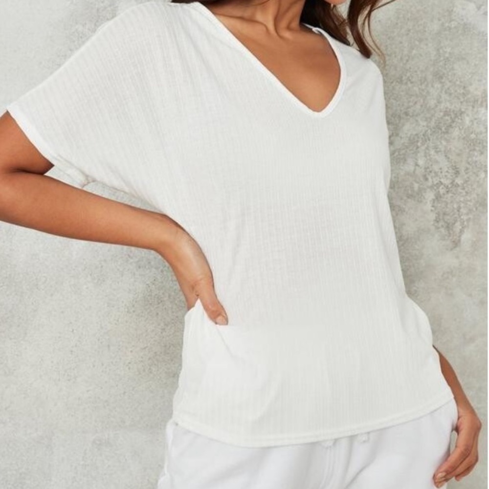 White V Neck Oversized T Shirt from MissGuided
